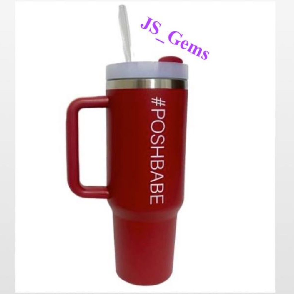 New Tumbler POSHBABE Red White Large 40oz Travel Mug Thermos Cup